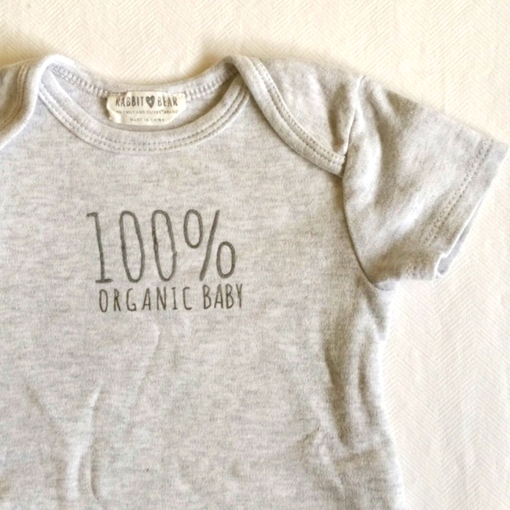 rabbit + bear organic cotton short sleeve bodysuit diaper shirt 3-6 months baby